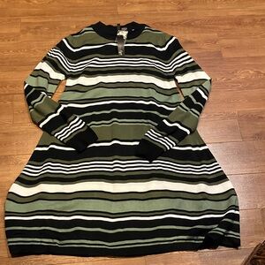 Ultra Flirt Green and Black Striped Long Sleeve Dress dress